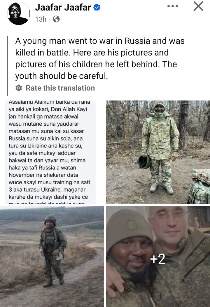 Nigerian man fighting for Russia k!lled in battle field