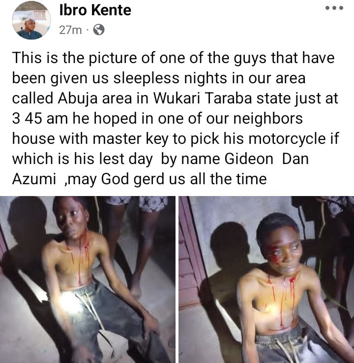 Residents of Taraba community nab suspected thief "giving them sleepless nights"