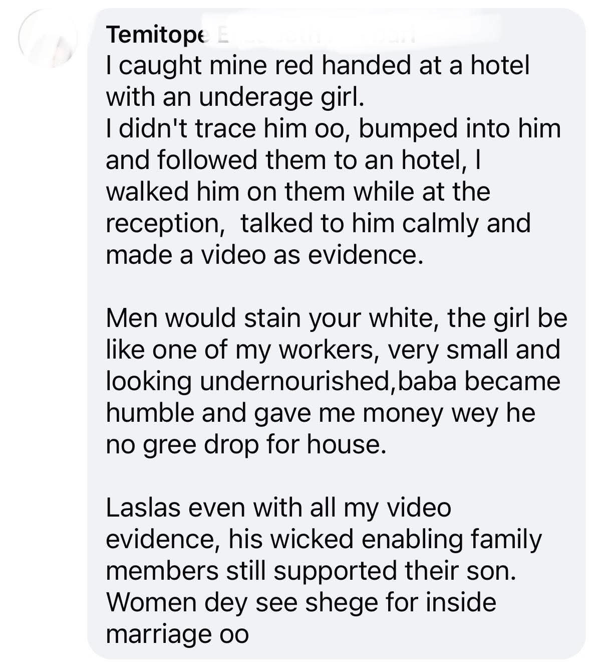 I caught my husband red-handed at a hotel with an underage girl yet his 