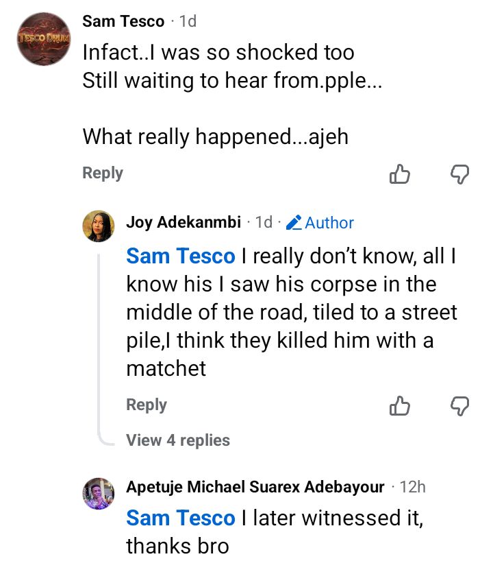 Lifeless body of unidentified man found tied to pole in Ekiti