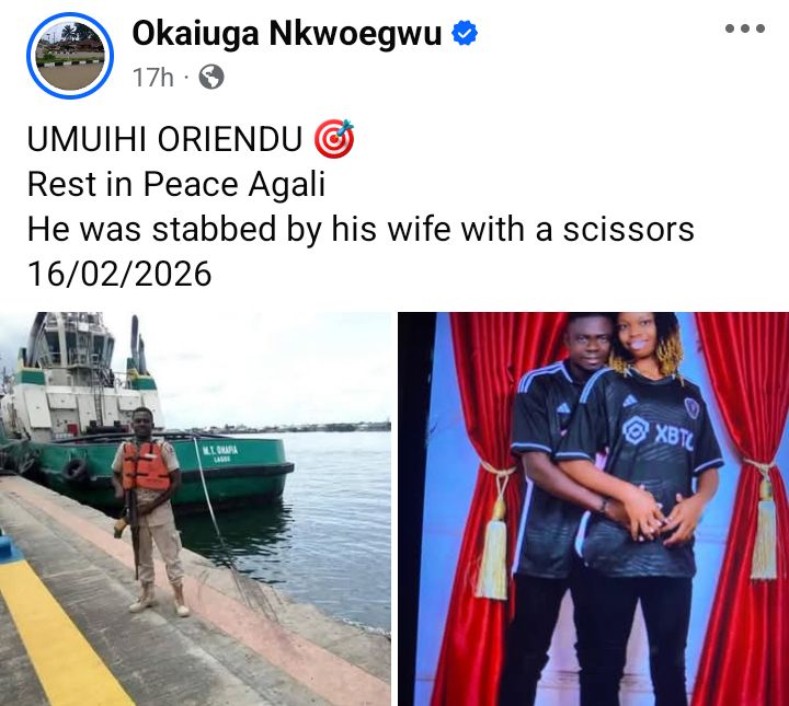 Immigration officer allegedly st@bbed to d3ath by his wife in Abia