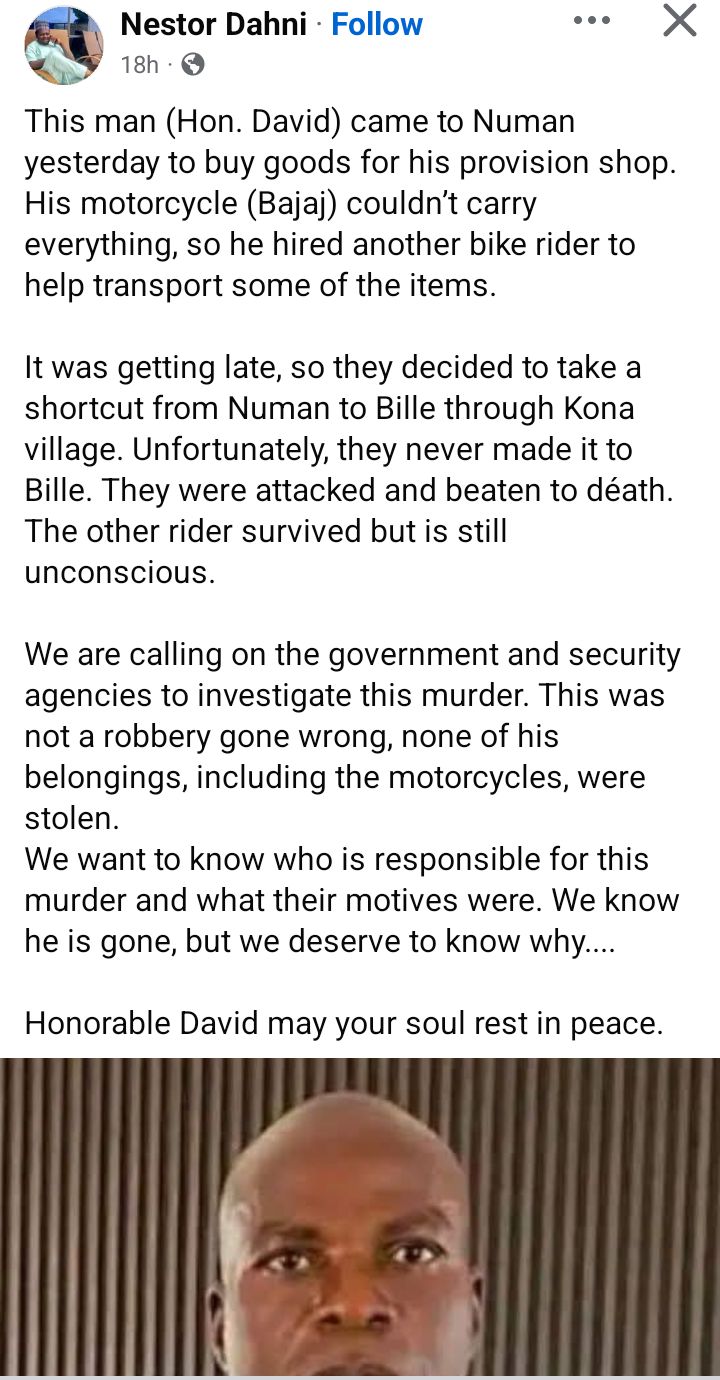 Unknown assailants beat businessman to d3ath in Adamawa