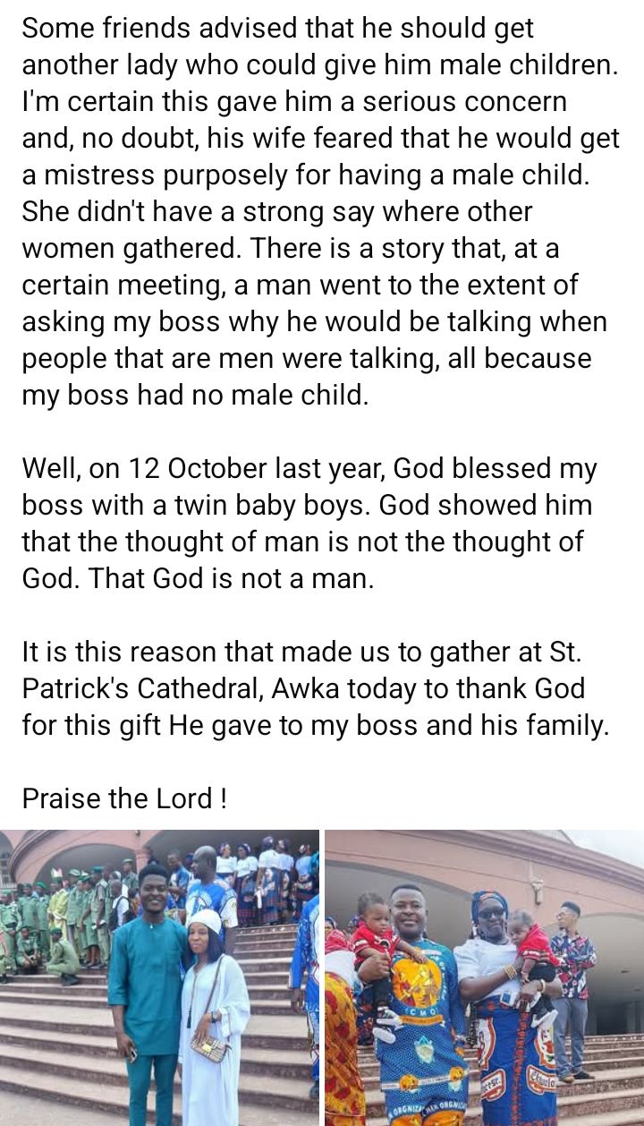 Nigerian father of 5 daughters who was mocked for not having male children welcomes set of twin boys