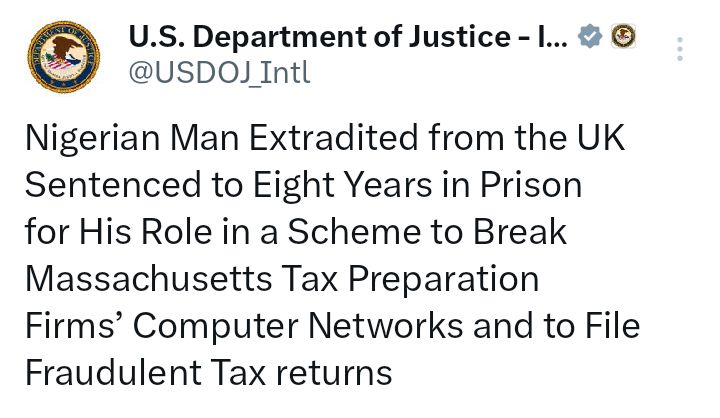 US court sentences Nigerian man to eight years in prison for computer intrusion and theft