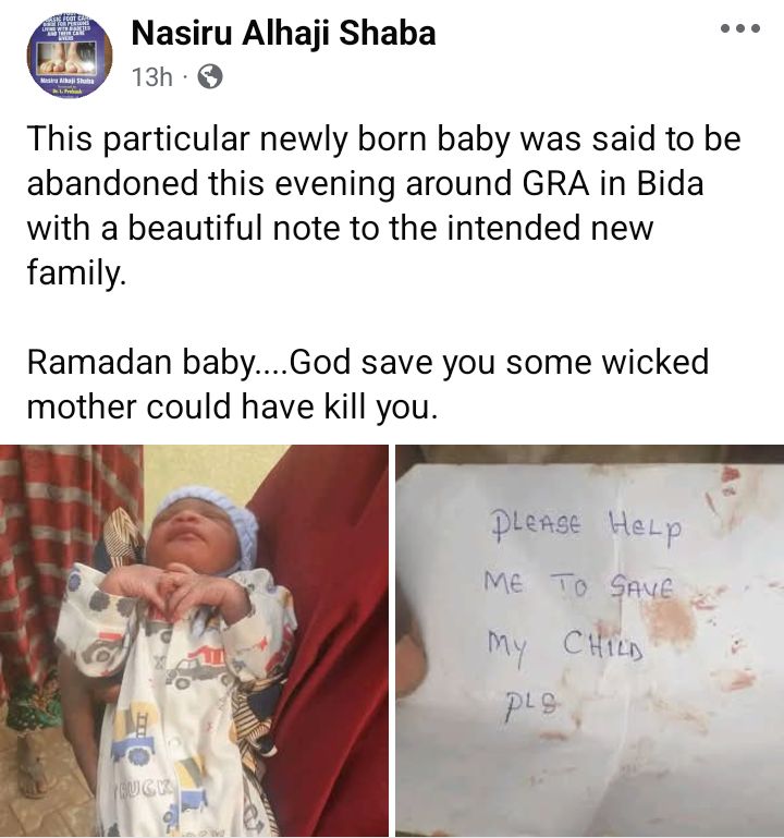 Newborn baby abandoned with note in Niger State community