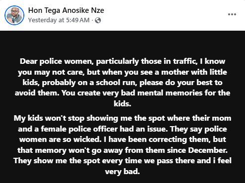 ?My children said policewomen are wicked after an unpleasant experience - Nigerian man writes