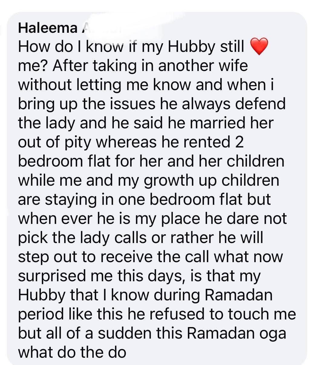 Nigerian woman insists her husband still loves her after he married second wife without informing her