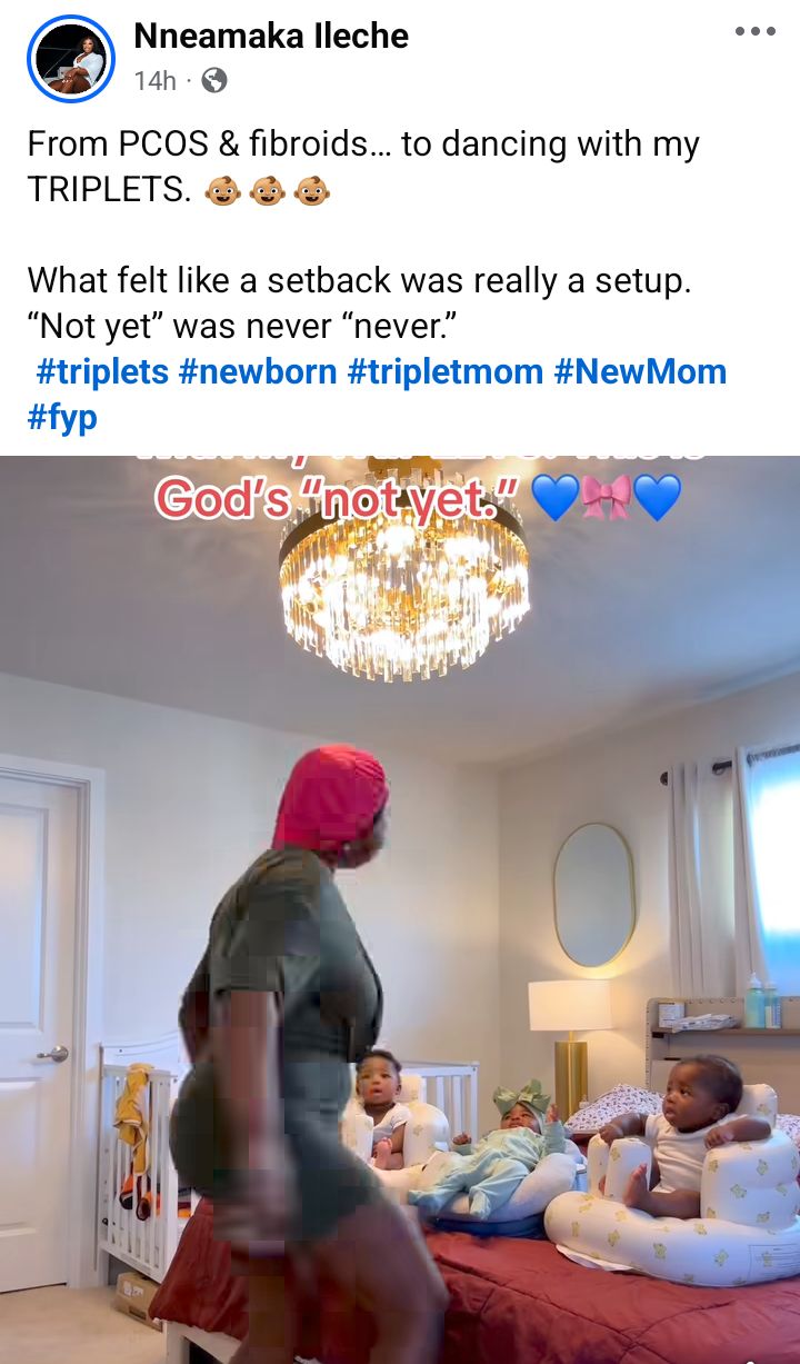 Mother with her newborn triplets