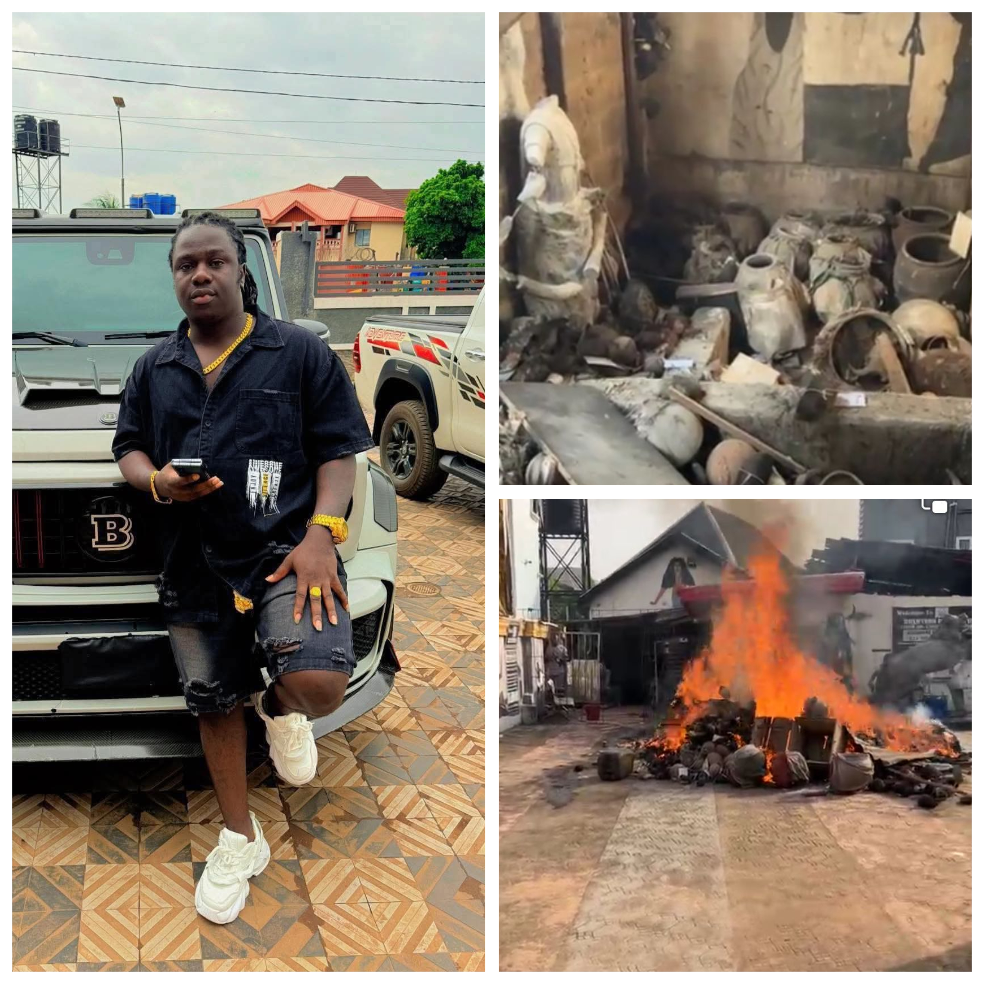 Anambra Govt destroys native doctor, Akwa Okuko's shrine, burns ritual items after judgement (videos)