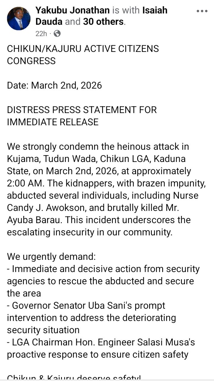 Bandits kidnap three family members and nurse, k!ll one in Kaduna communities