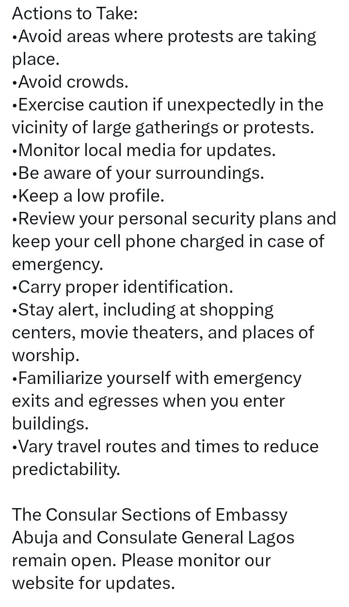Iran: U.S embassy warns citizens to remain indoors amid potential protests in Abuja