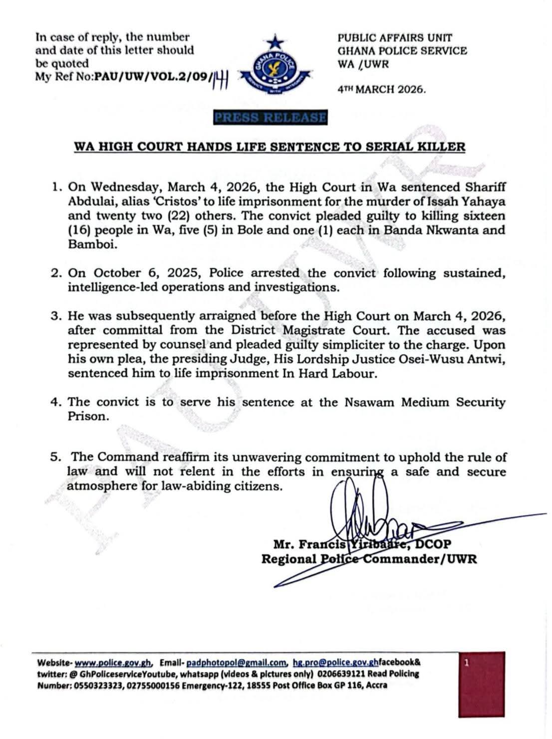 Serial k!ller sentenced to life imprisonment for m8rder of 23 people in Ghana