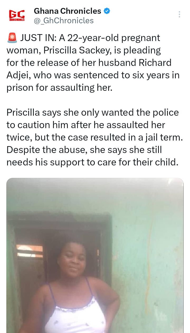 Pregnant woman pleads for the release of her husband sentenced to six years imprisonment for assaulting her