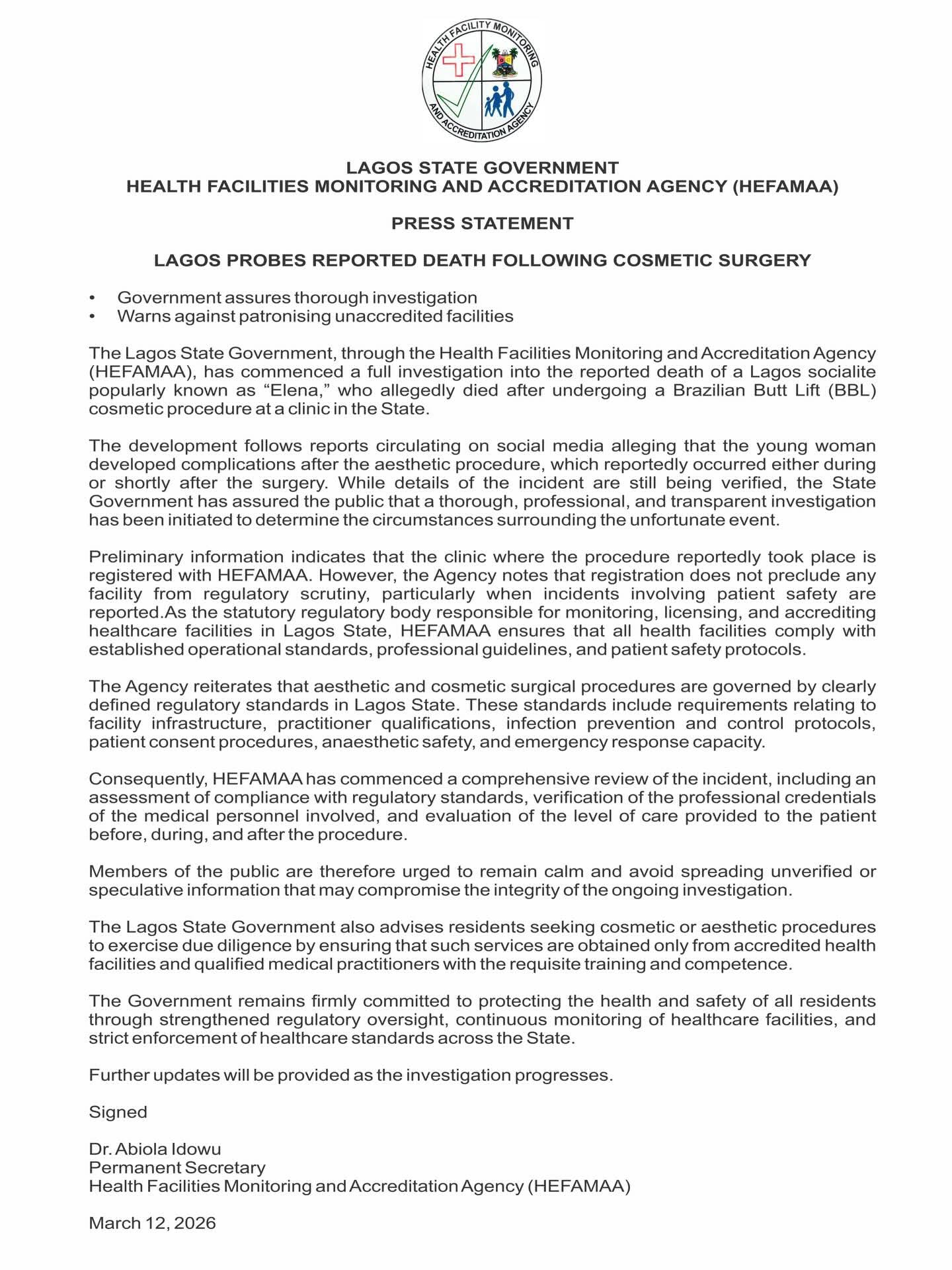 BBL: Lagos State Govt probes socialite