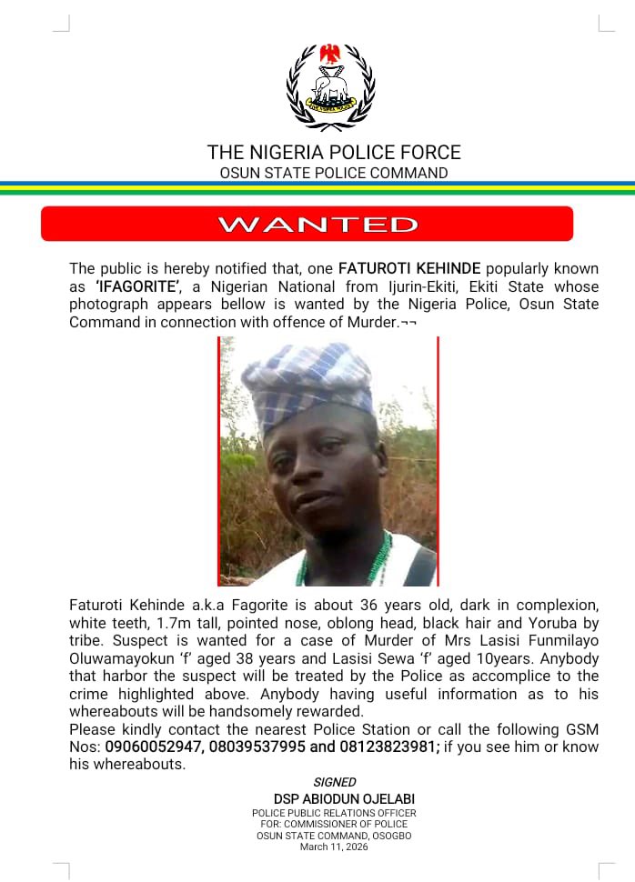 Police declare two wanted over m8rder of FRSC officer and her daughter