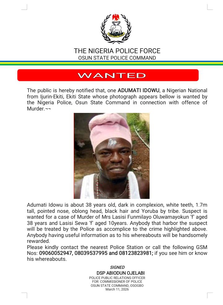 Police declare two wanted over m8rder of FRSC officer and her daughter