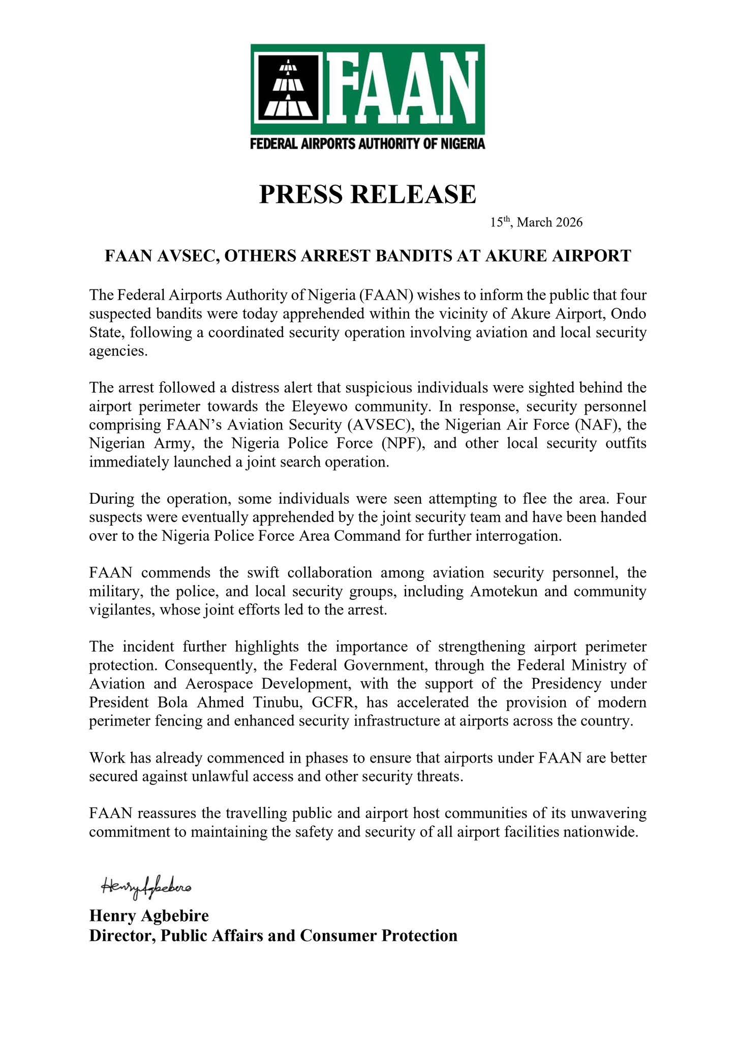 Four suspected bandits arrested at Akure airport