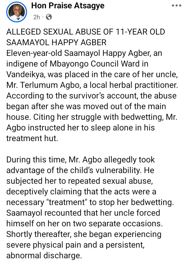 11-year-old allegedly s3xually abused by her uncle in Benue