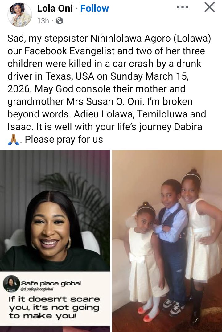 Nigerian woman and her two children k!lled in US crash