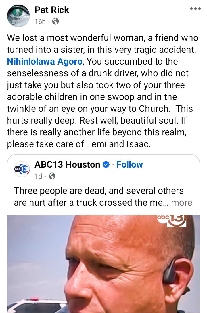 Nigerian woman and her two children k!lled in US crash