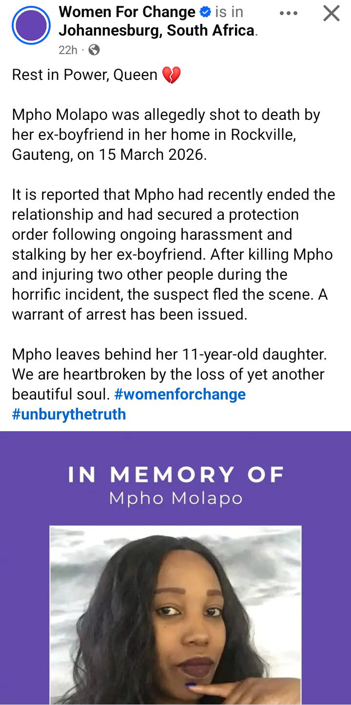 South African woman shot d3ad by ex-boyfriend after she ended their relationship and secured protection order