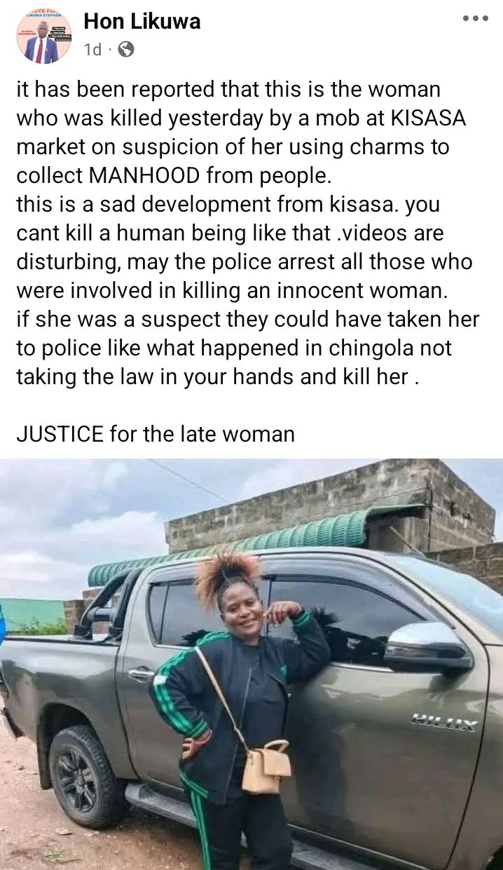 Mob k!lls woman accused of making men