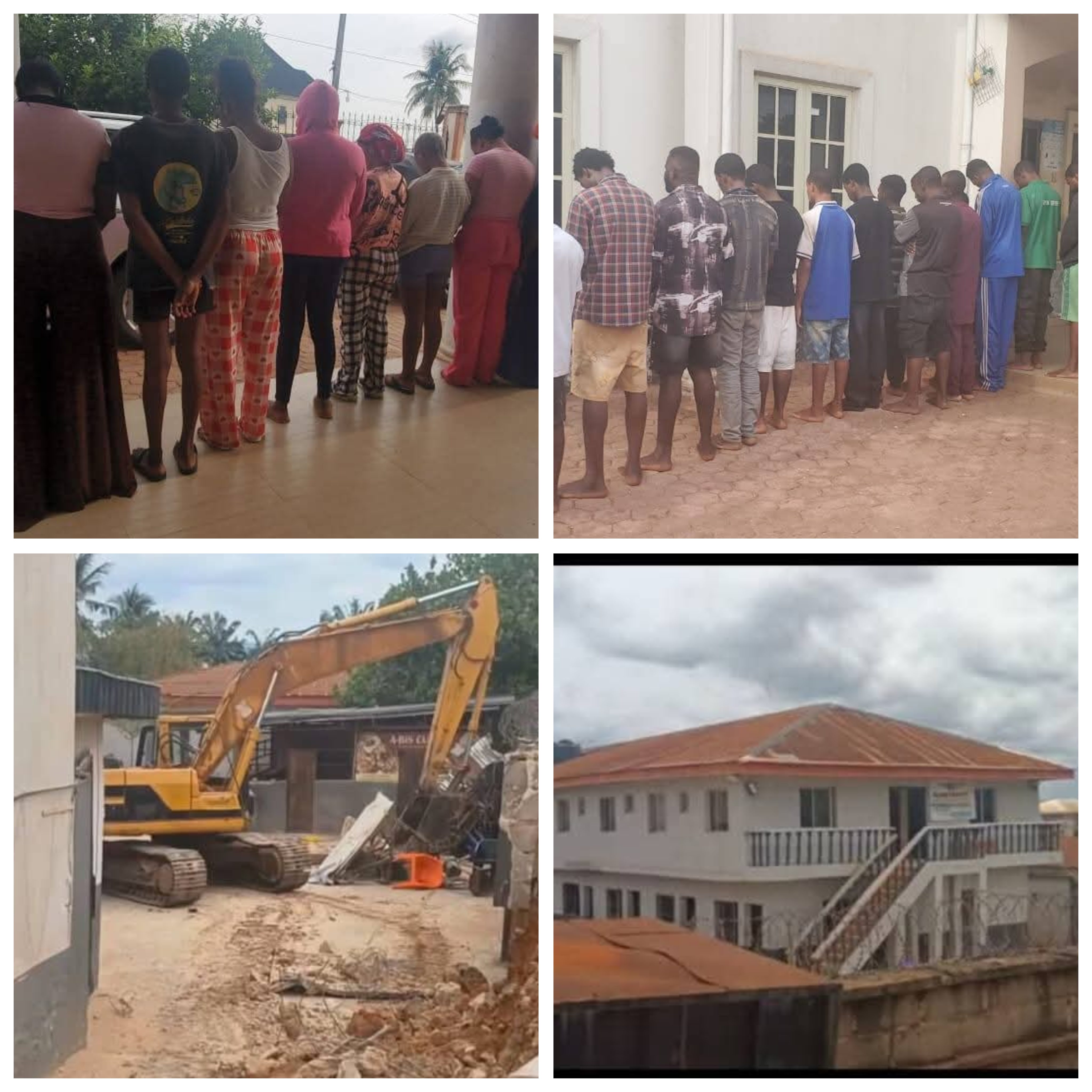 Anambra Govt demolishes brothel, uncovers cache of hard drugs, arrest 20 s3x workers and 18 male customers
