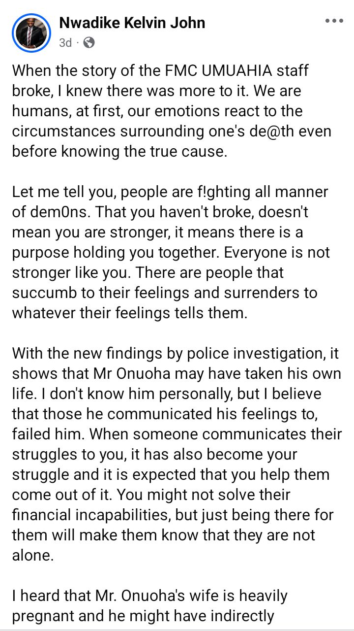 FMC Umuahia staff allegedly commits su!cide