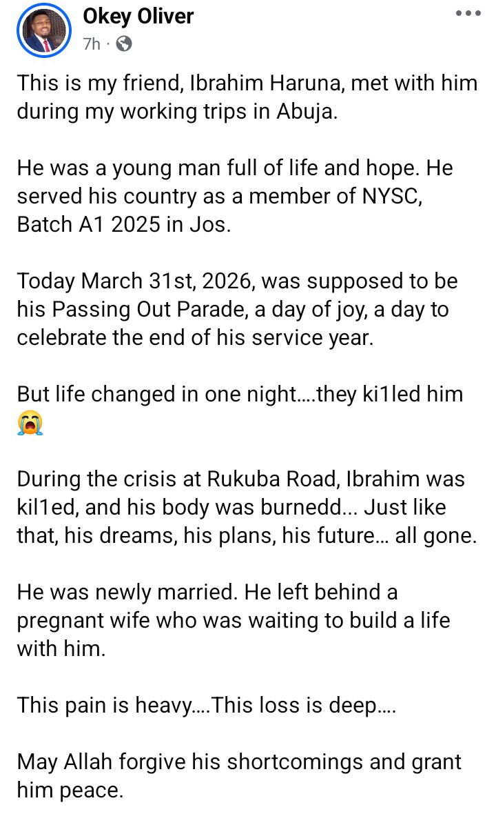 Newlywed Corps member k!lled in Jos reprisal attack a day to passing out parade