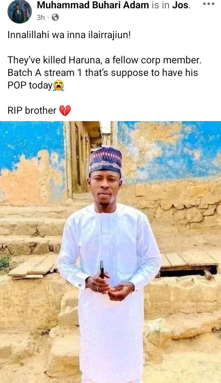 Newlywed Corps member k!lled in Jos reprisal attack a day to passing out parade