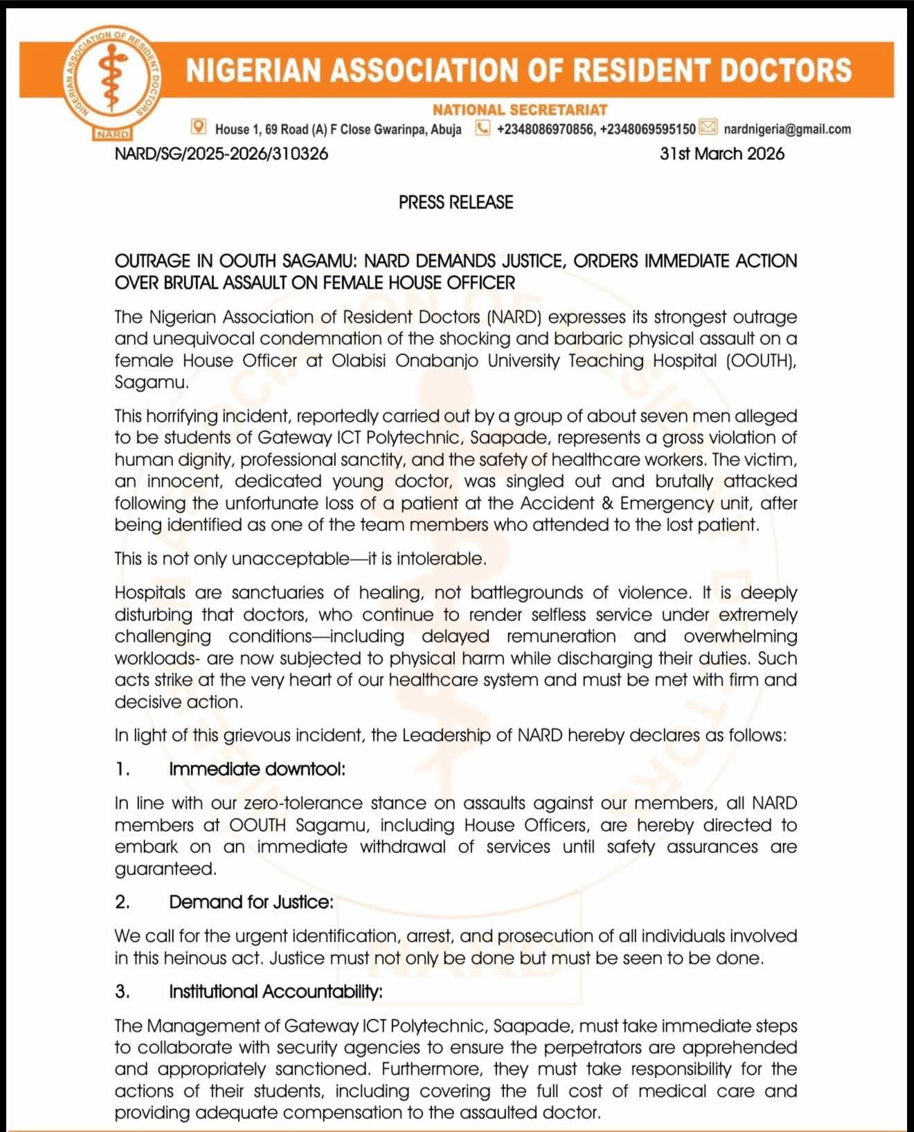 Doctors threaten strike over assault on female colleague in Ogun