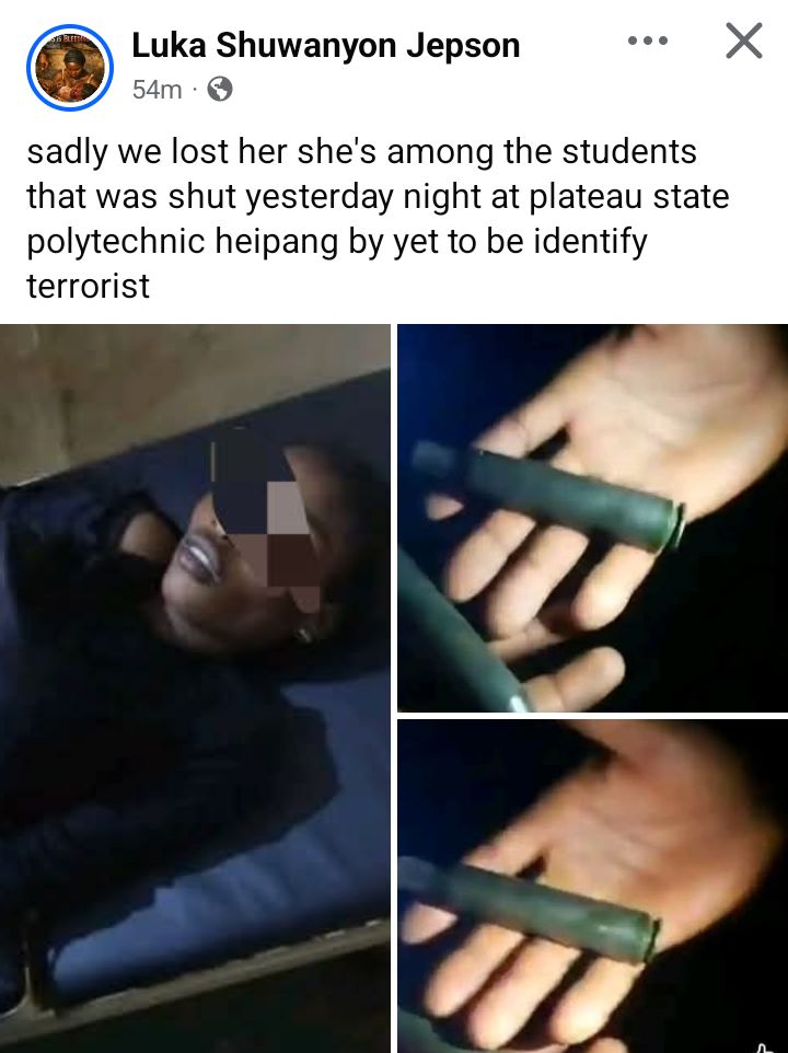 Poly student and one other k!lled as gunmen attack Plateau community