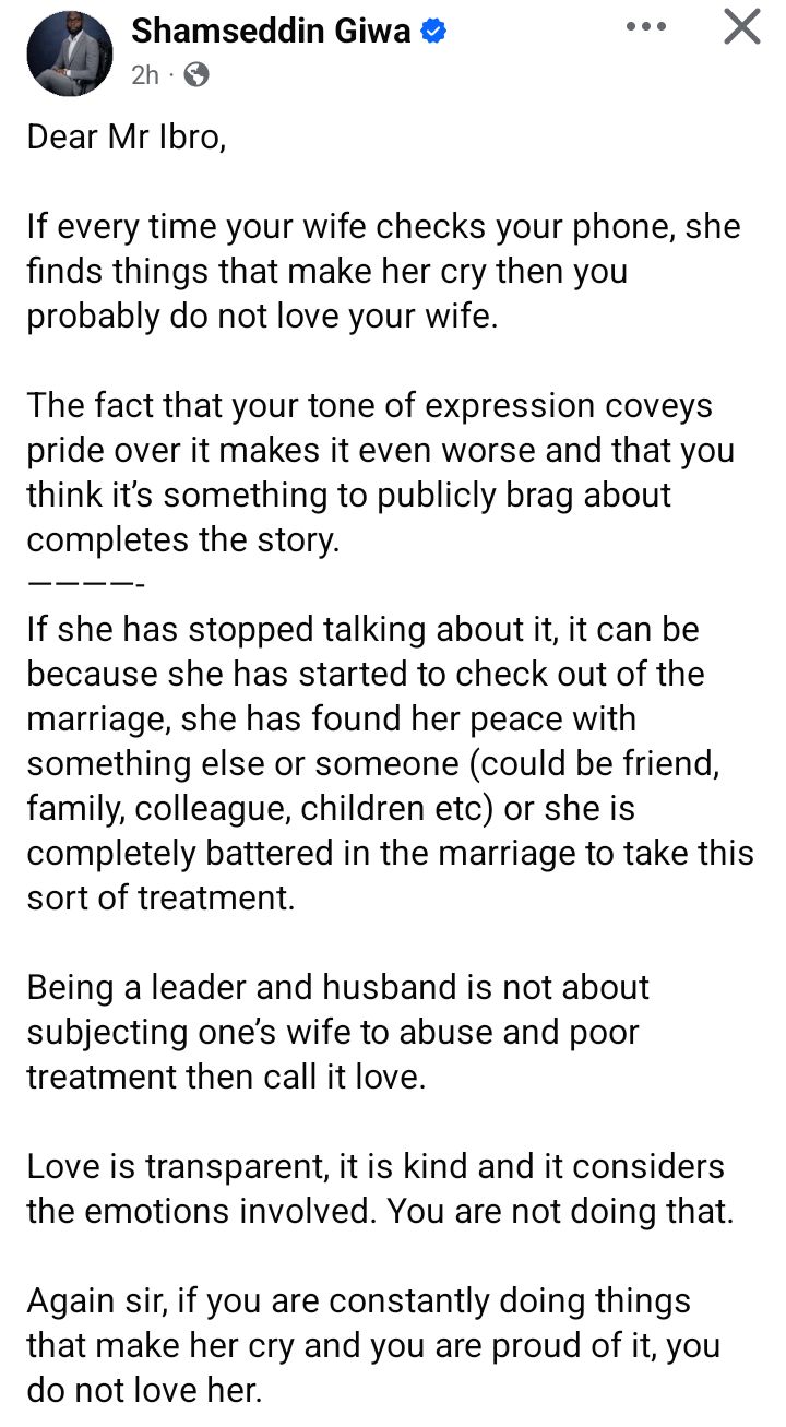 My wife has stopped checking my phone because every time she did, it resulted in 'premium tearsâ - Nigerian man says