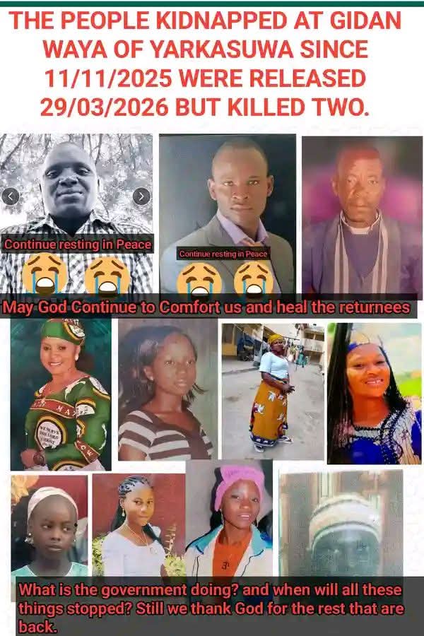 Bandits release 11 kidnapped Kaduna villagers, k!ll two after over N40m ransom payment and four months in captivity