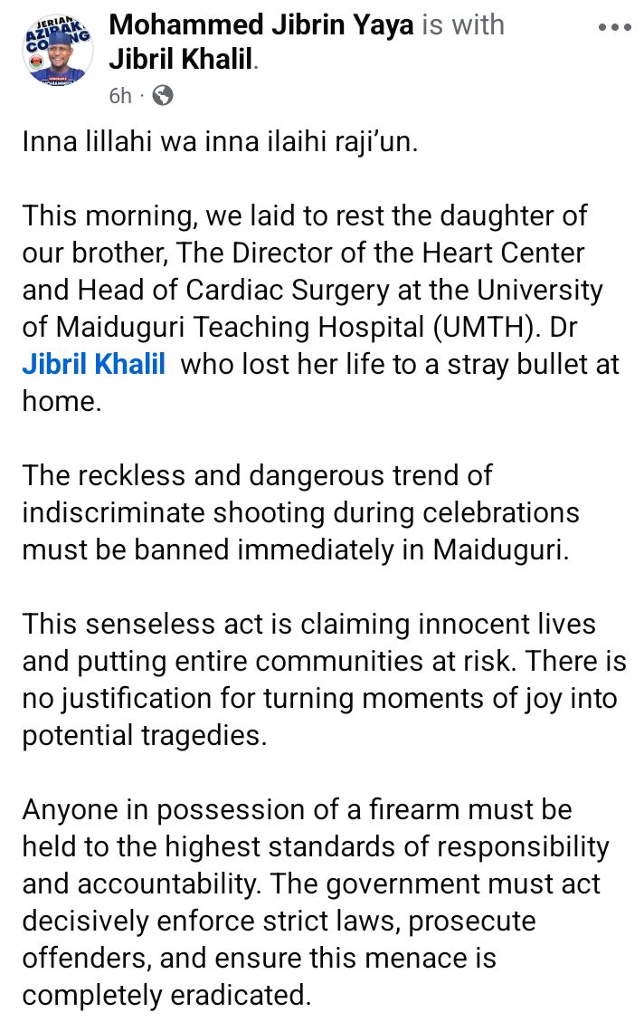 Stray bullet k!lls 14-year-old girl inside her home in Maiduguri