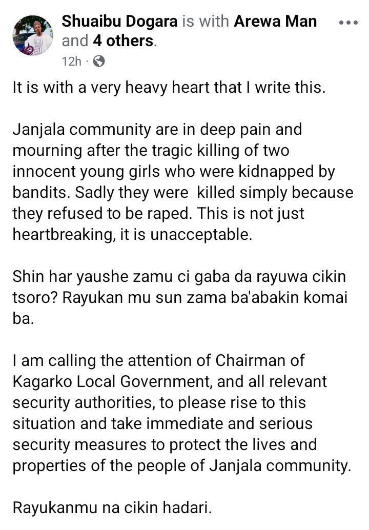 Bandits k!ll two abducted Kaduna girls for resisting r@pe