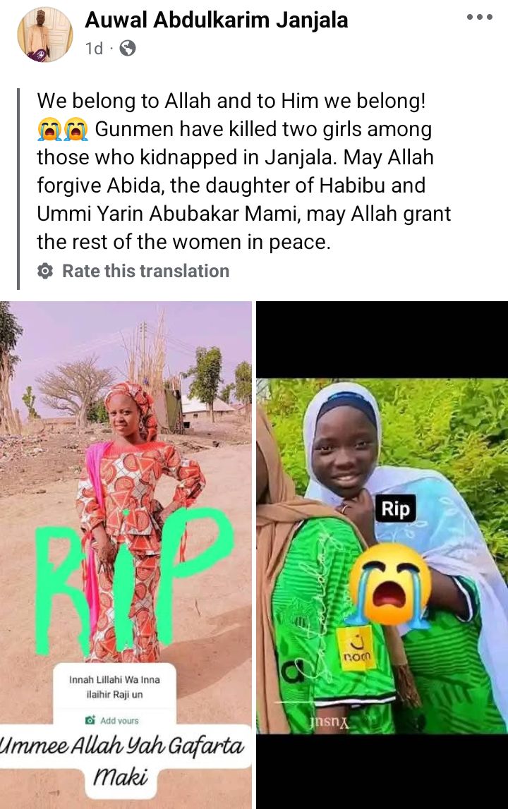 Bandits k!ll two abducted Kaduna girls for resisting r@pe