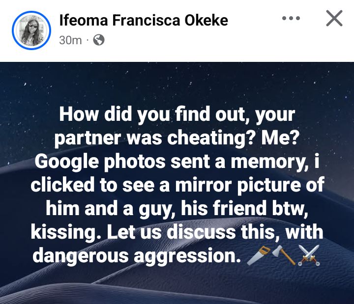 Nigerian woman reveals how she found out her ex was cheating on her with his male friend