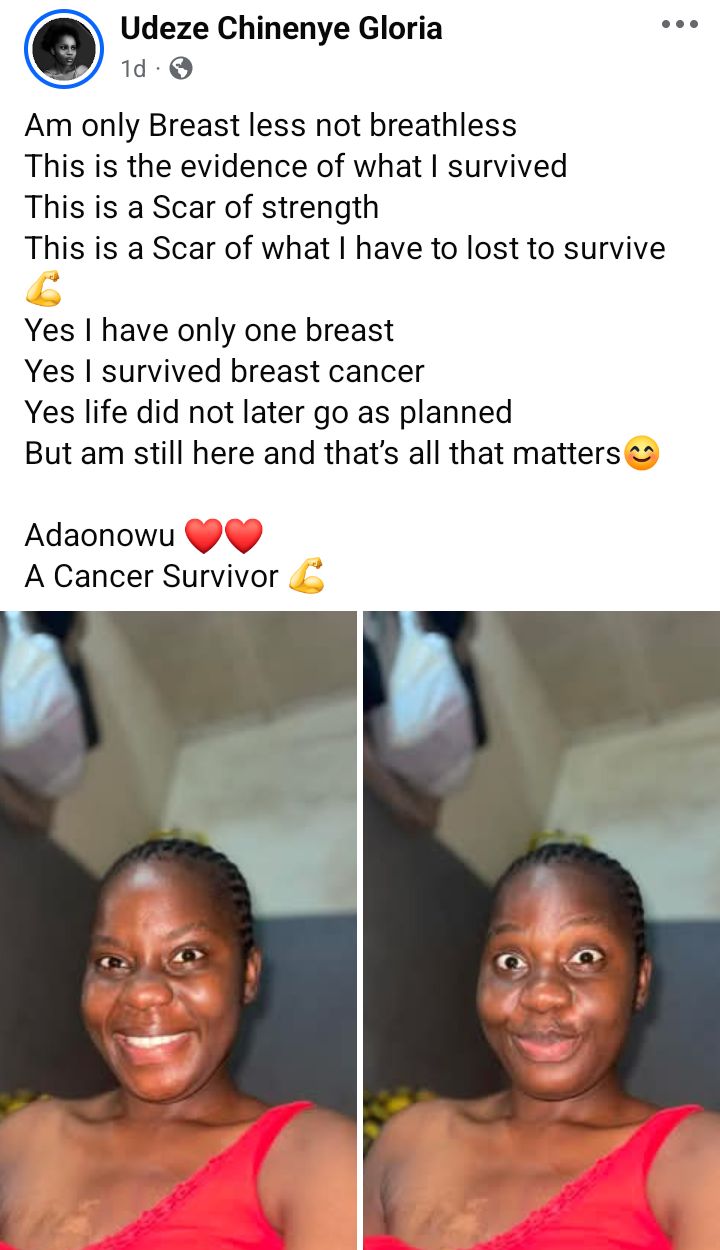 Nigerian lady who survived br3ast cancer addresses man that told her she is 
