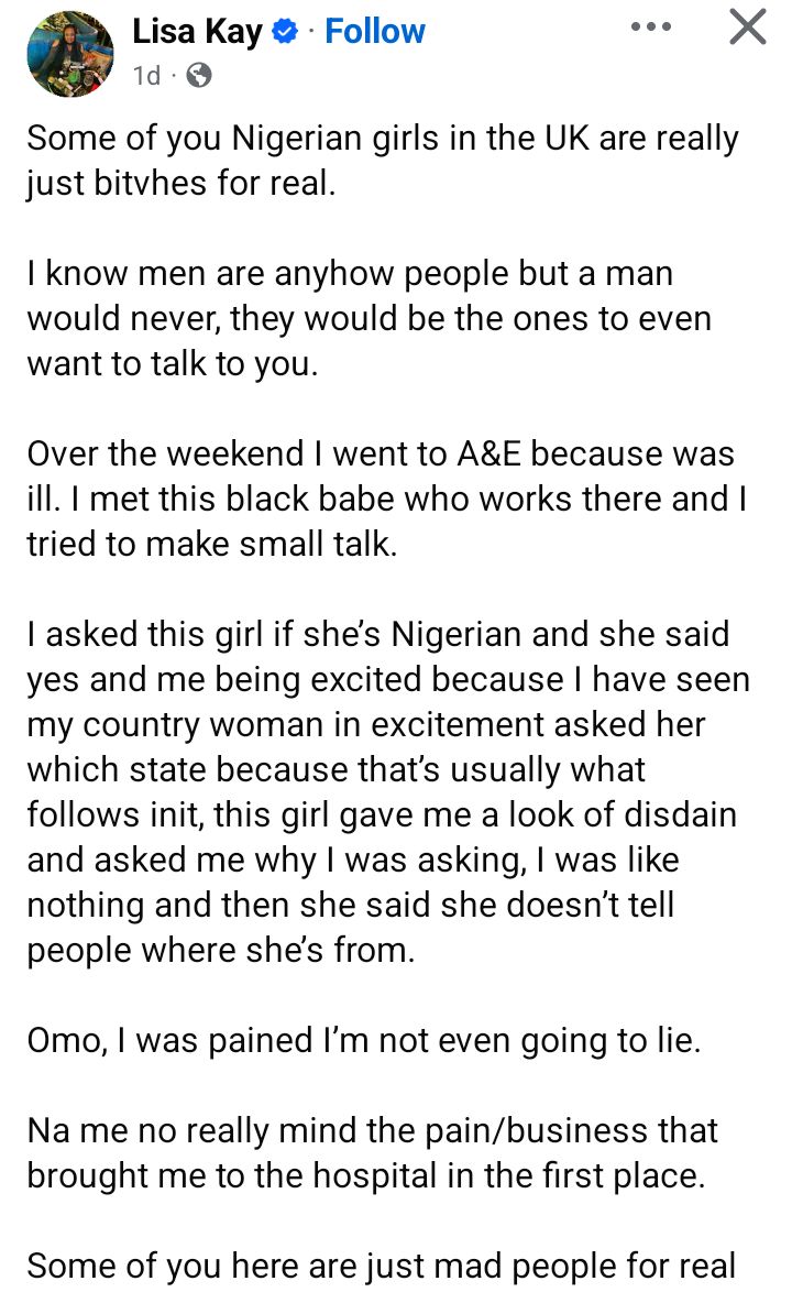She gave me a look of disdain - Nigerian lady narrates an encounter with 