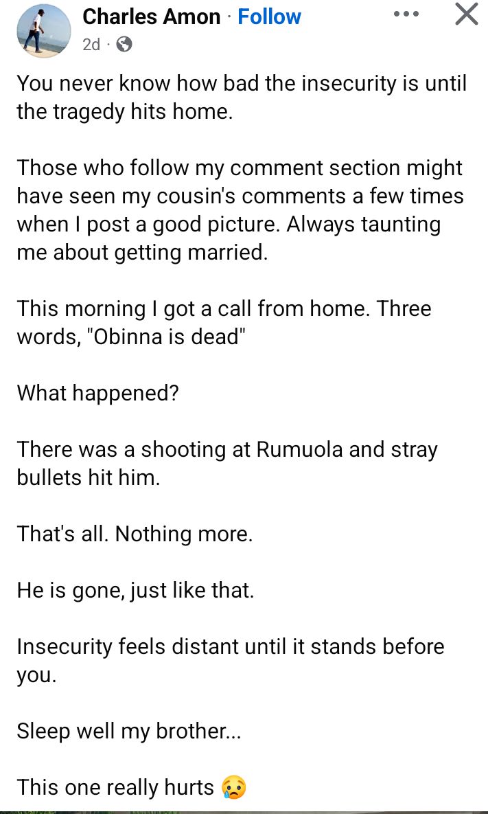 Stray bullet k!lls man in Rivers