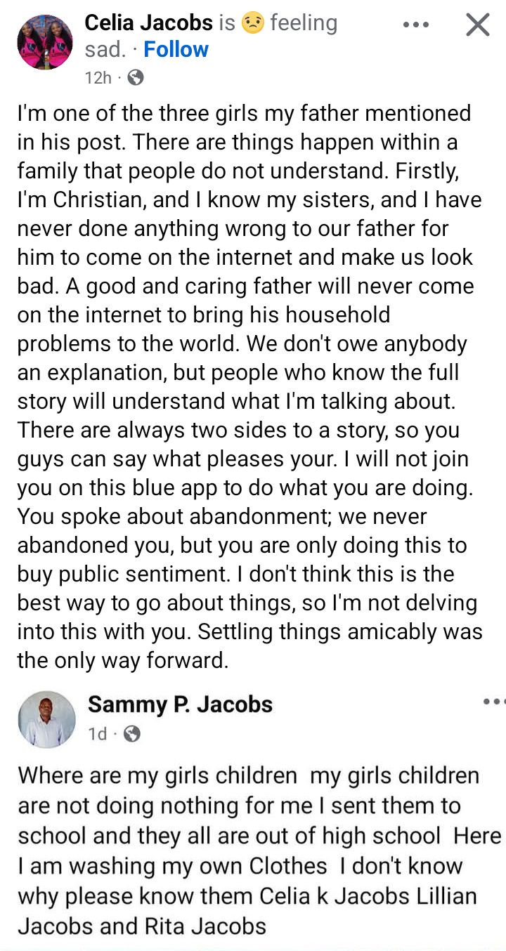 There are always two sides to a story" - Young woman reacts to her father's allegations of abandonment and neglect