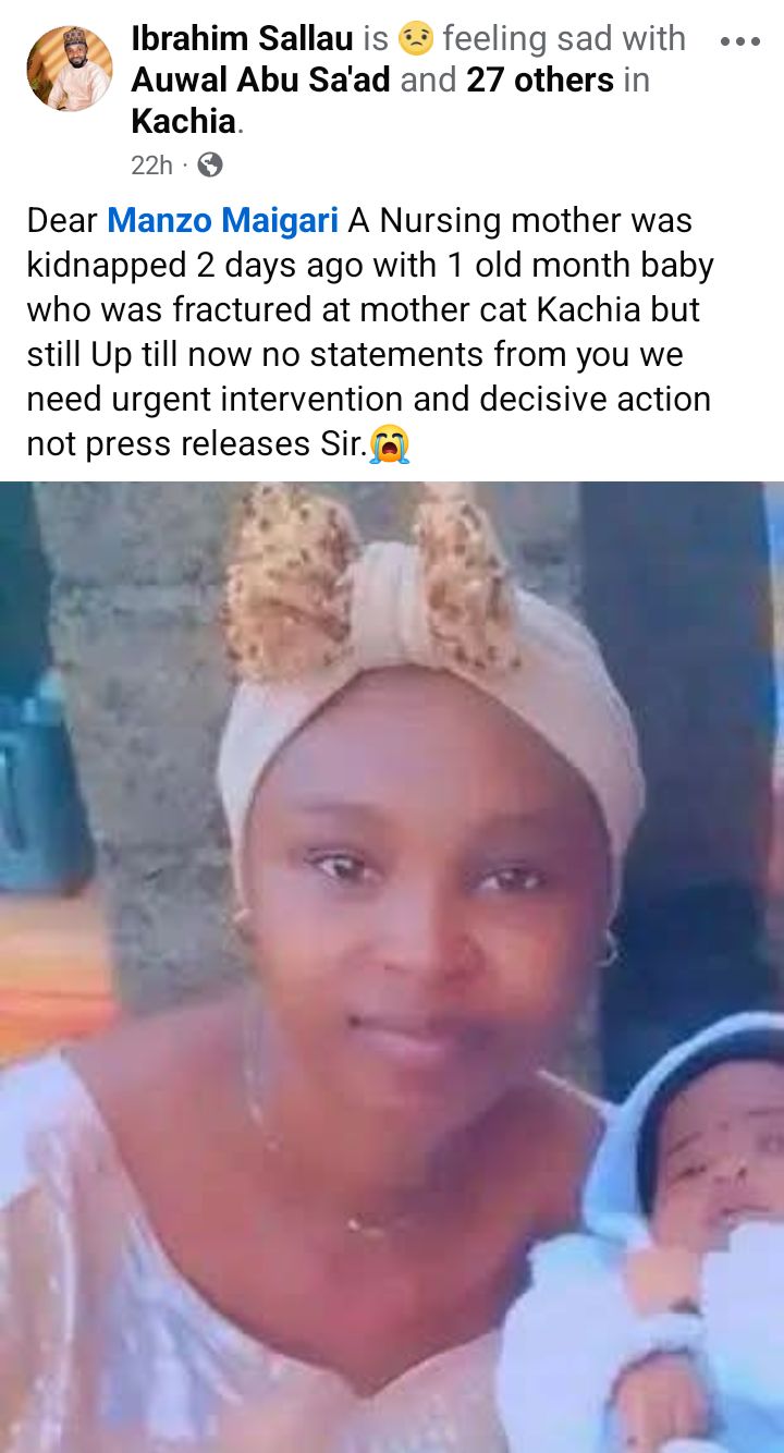 Bandits abduct nursing mother and her newborn baby, k!ll man in Kaduna community