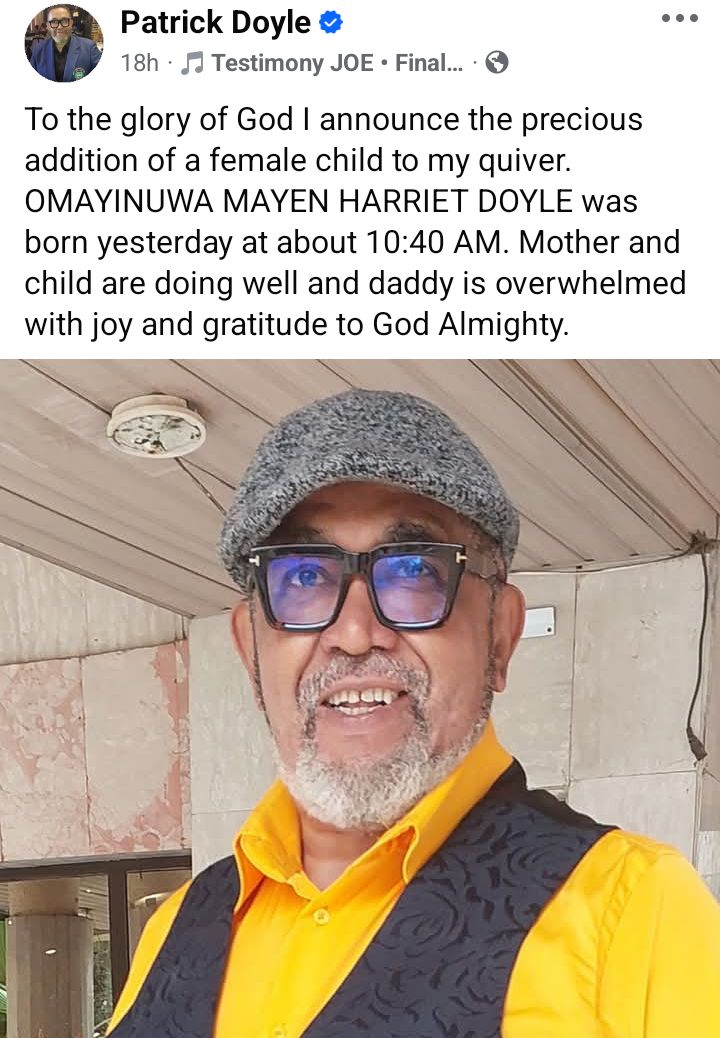 Veteran actor Patrick Doyle and new wife welcome first child together