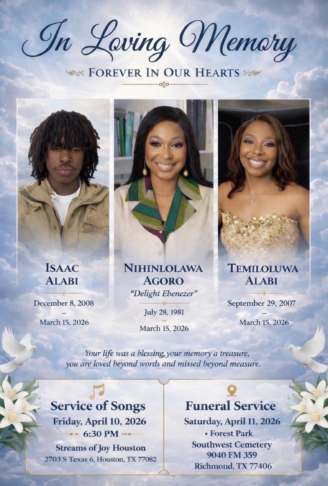 Road crash: Nigerian woman and her two children laid to rest in US