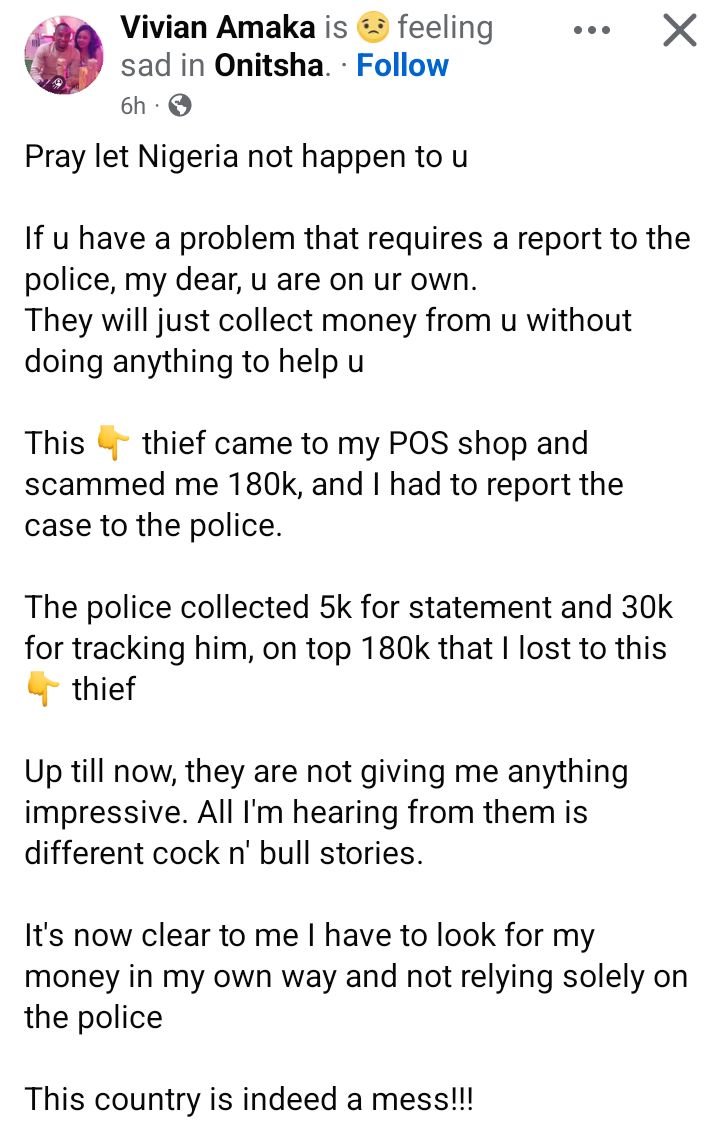 PoS operator accuses police of failing to act after she paid N35,000 to track down fraudster who duped her