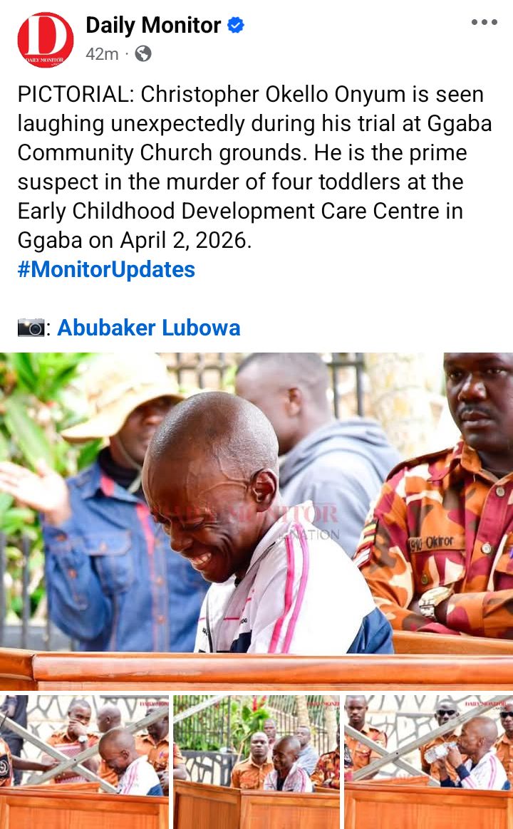 Man who st@bbed four children to d3ath at Uganda daycare centre laughs in court as his trial begins