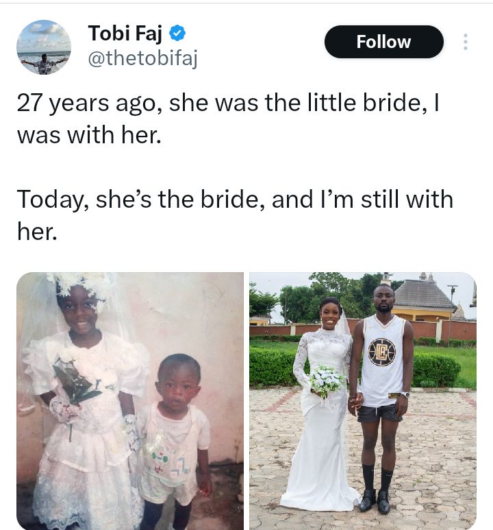 Nigerian man recreates childhood photo with his sister on her wedding day
