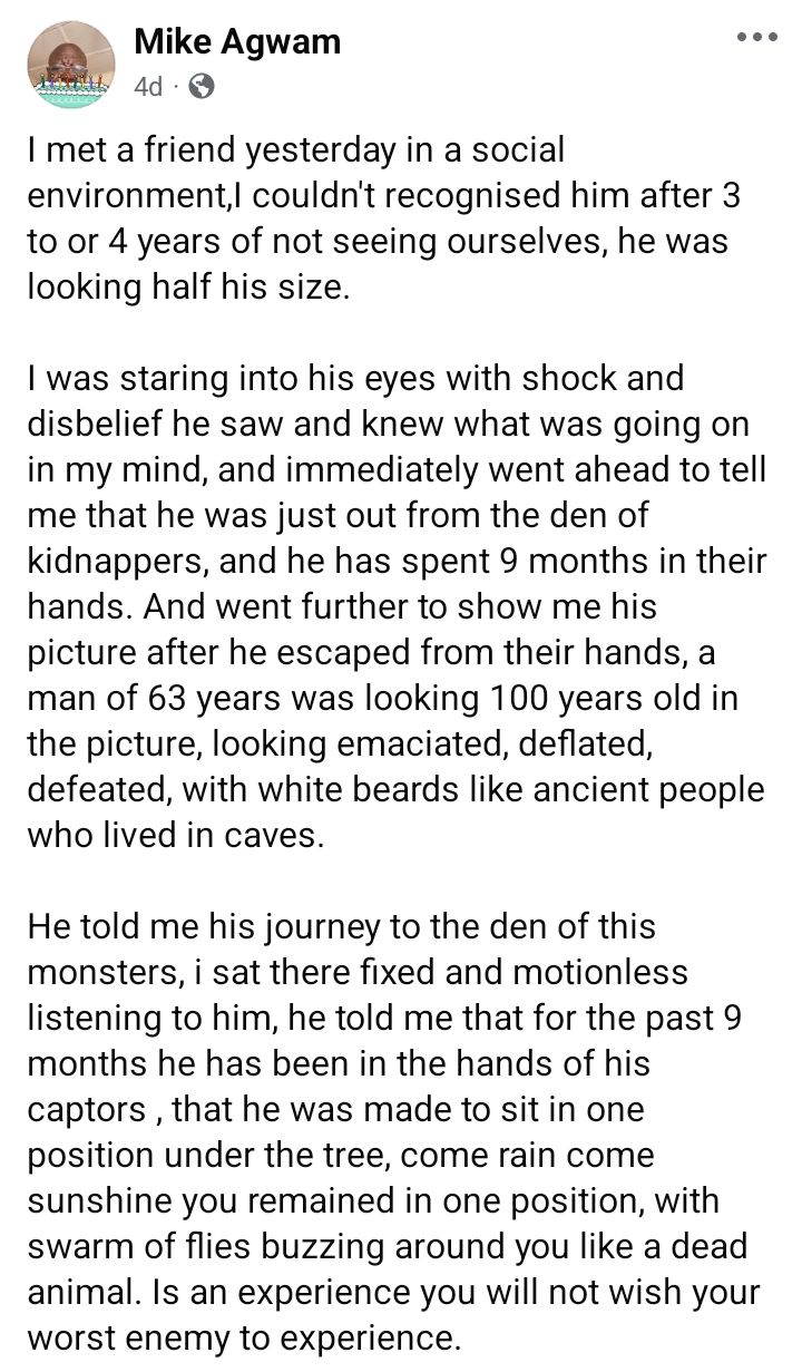 Before and after photos of Nigerian man who regained freedom after 9 months in bandits