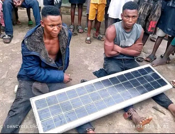 Two men caught while stealing solar street lights in Bayelsa
